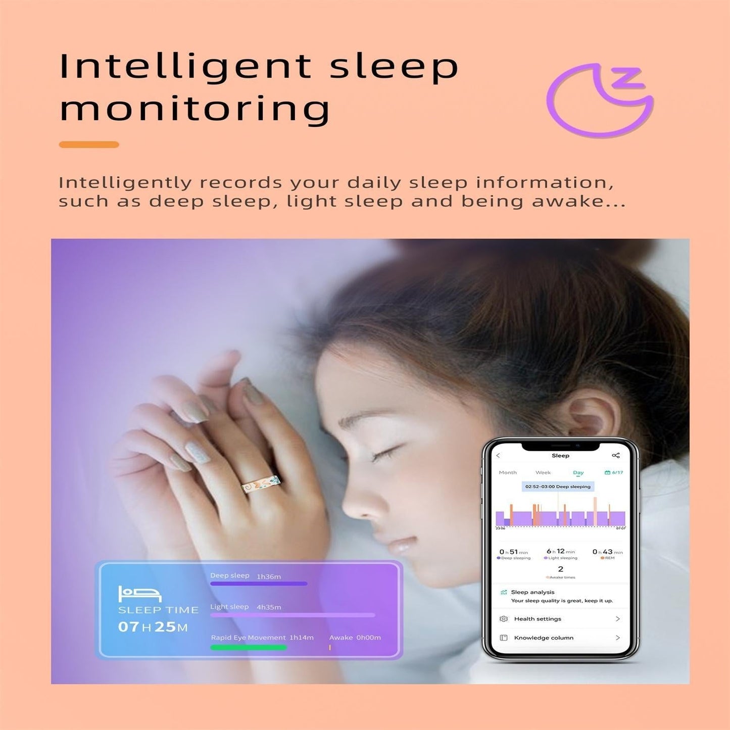 Smart Ring Size 12 Heart Rate Blood Oxygen Sleep Family Care Rose Gold