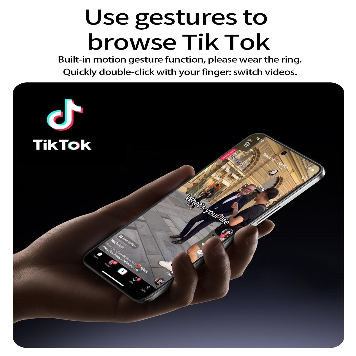 Smart Ring With Health Monitoring Gesture Control And Somatosensory Games - Size 10 - Black