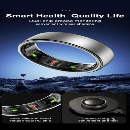 Smart Ring Heart Rate Blood Oxygen Sleep Sports Size 10 - Black