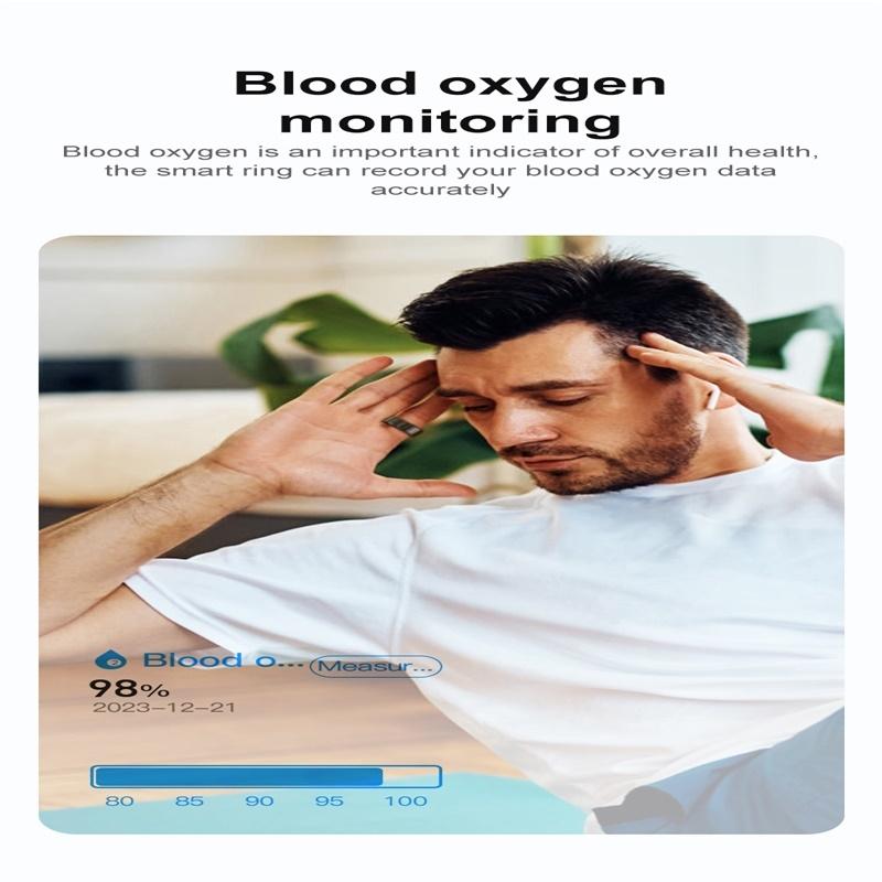 Smart Ring With Heart Rate Blood Oxygen Sleep Monitoring & Sports Modes - Size 11 - Black