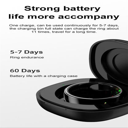 Smart Ring Heart Rate Blood Oxygen Sleep Sports Size 9 - Black