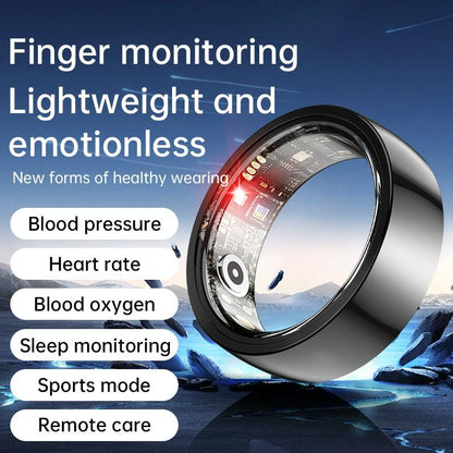 Smart Ring With Heart Rate Blood Oxygen Sleep & Sports Modes - Size 7 - Black