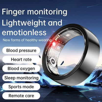 Smart Ring With Heart Rate Blood Oxygen Sleep & Sports Modes - Size 8 - Black