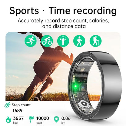 Smart Ring With Heart Rate Blood Oxygen Sleep & Sports Modes - Size 8 - Black