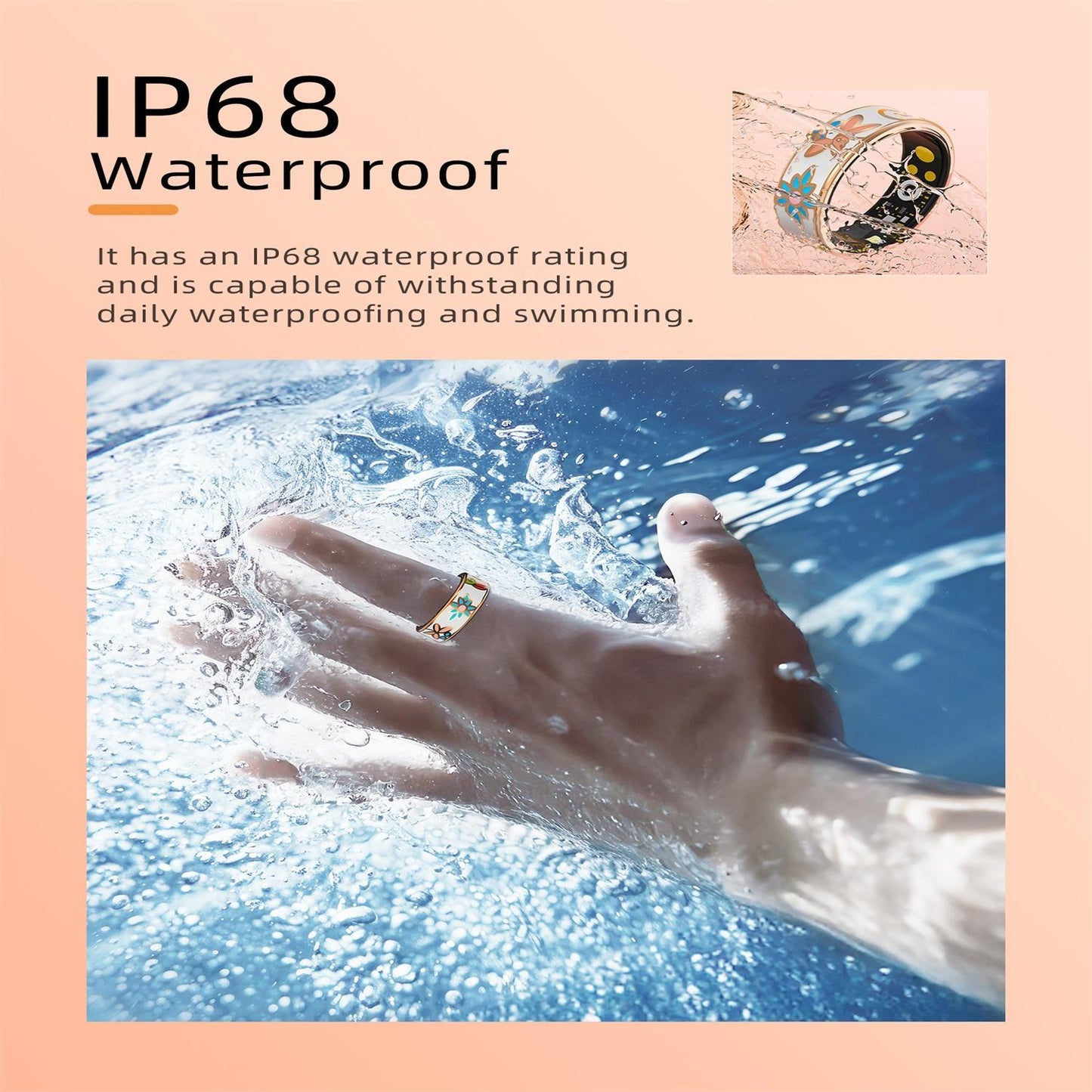 Smart Ring Size 10 Heart Rate Blood Oxygen Sleep Family Care Rose Gold