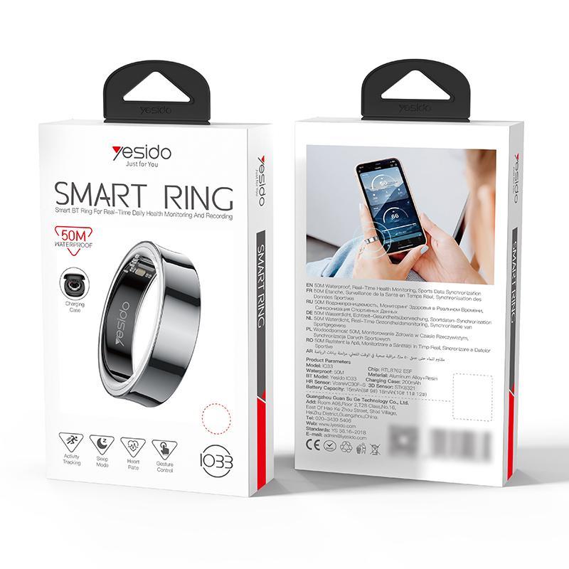 Smart Health Ring Temp Heart Rate Bp Reminder Black - 65Mm