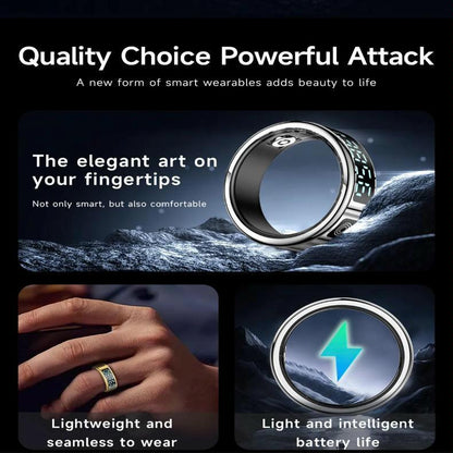 Smart Ring Size 8 Hand Gestures Control Health Monitoring Sports Modes - Gold