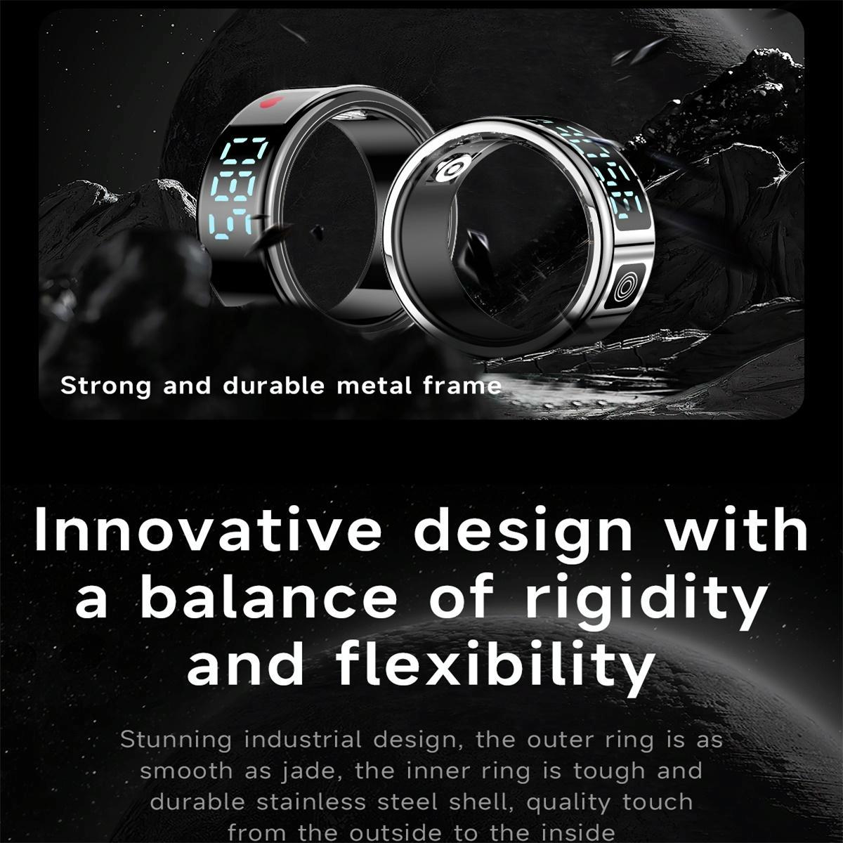 Smart Ring Size 8 Hand Gestures Control Health Monitoring Sports Modes - Gold