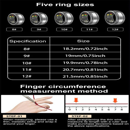 Smart Ring With Heart Rate Blood Oxygen Sleep & Sports Modes - Size 11 - Gold