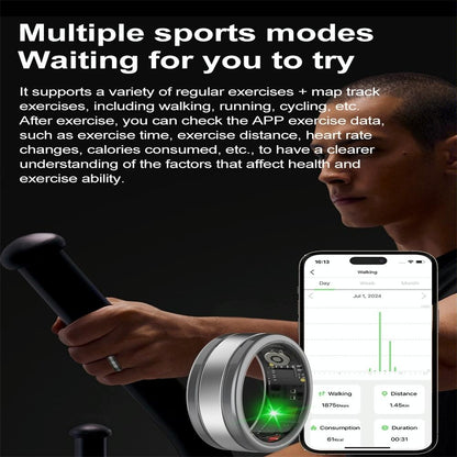 Smart Ring With Heart Rate Blood Oxygen Sleep & Sports Modes - Size 12 - Gold