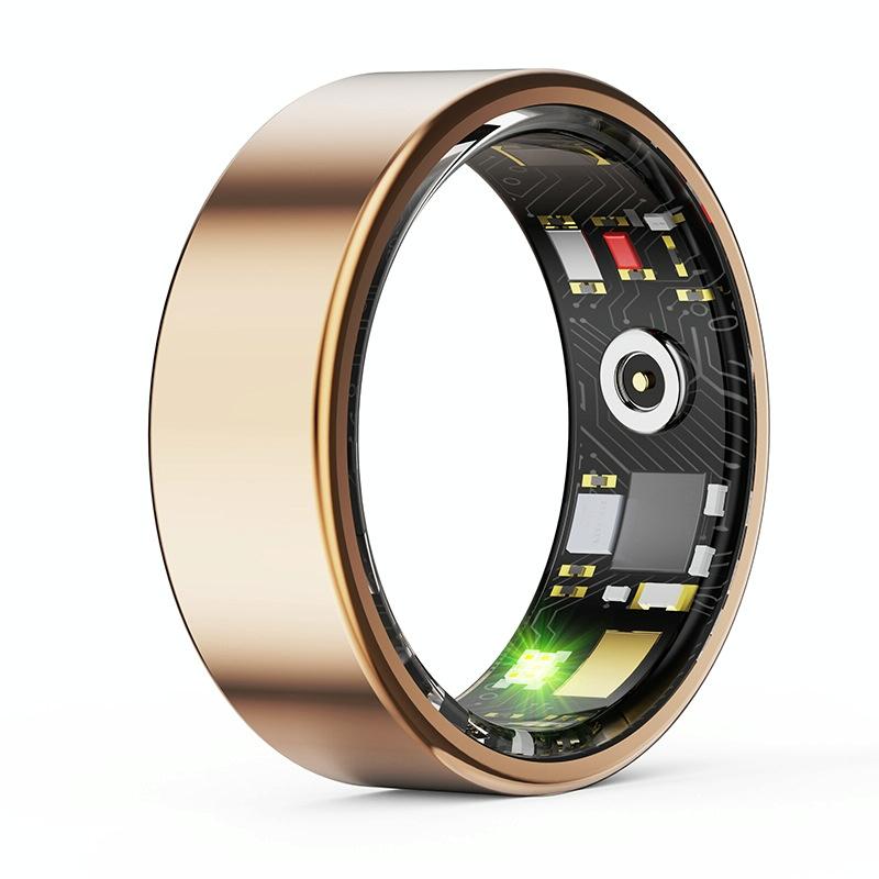 Smart Ring With Heart Rate Blood Oxygen Sleep & Sports Modes - Size 8 - Gold