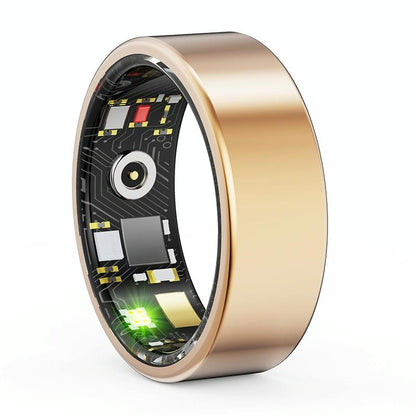 Smart Ring With Heart Rate Blood Oxygen Sleep & Sports Modes - Size 8 - Gold