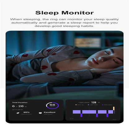 Smart Ring With Heart Rate Blood Oxygen Sleep Monitoring & Sports Modes - Size 13 - Silver