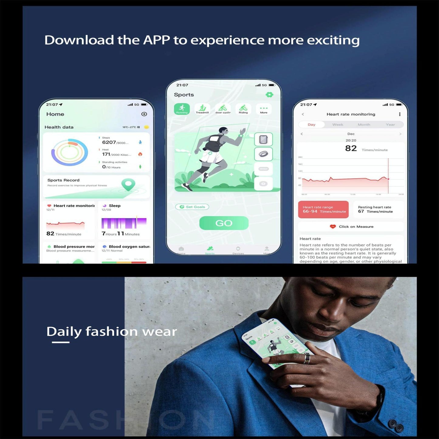 Smart Ring Heart Rate Blood Oxygen Sleep Sports Size 9 - Silver