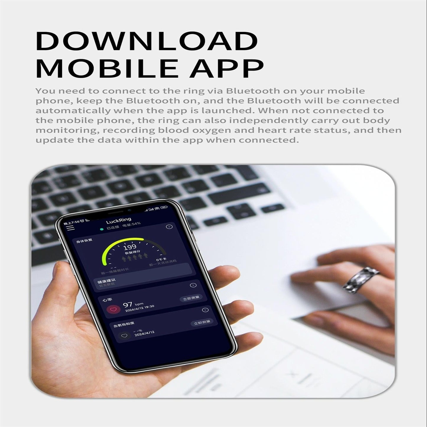 Smart Ring For Health Monitoring & Exercise - R12M Size 20 - Silver